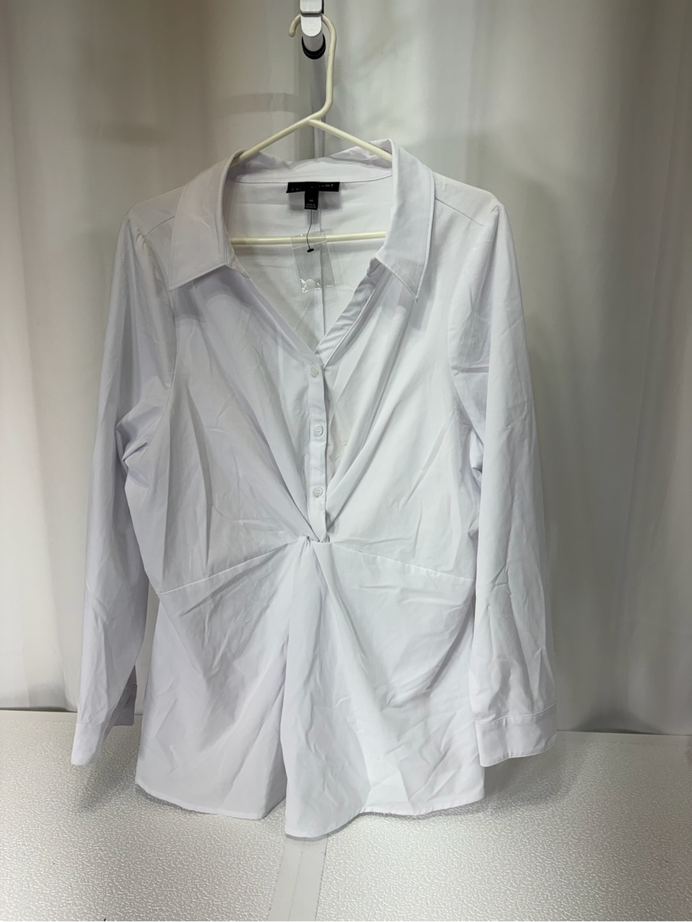 Lane Bryant White Twist-Front Button Down Blouse 4221
